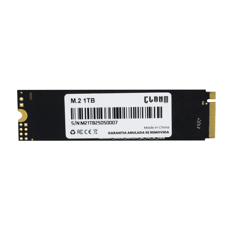 SSD M2 CLANM, 1TB, PCIE 3.0, 2.5″, Leitura: 2300MB/s, Gravação: 1800MB/s, Preto