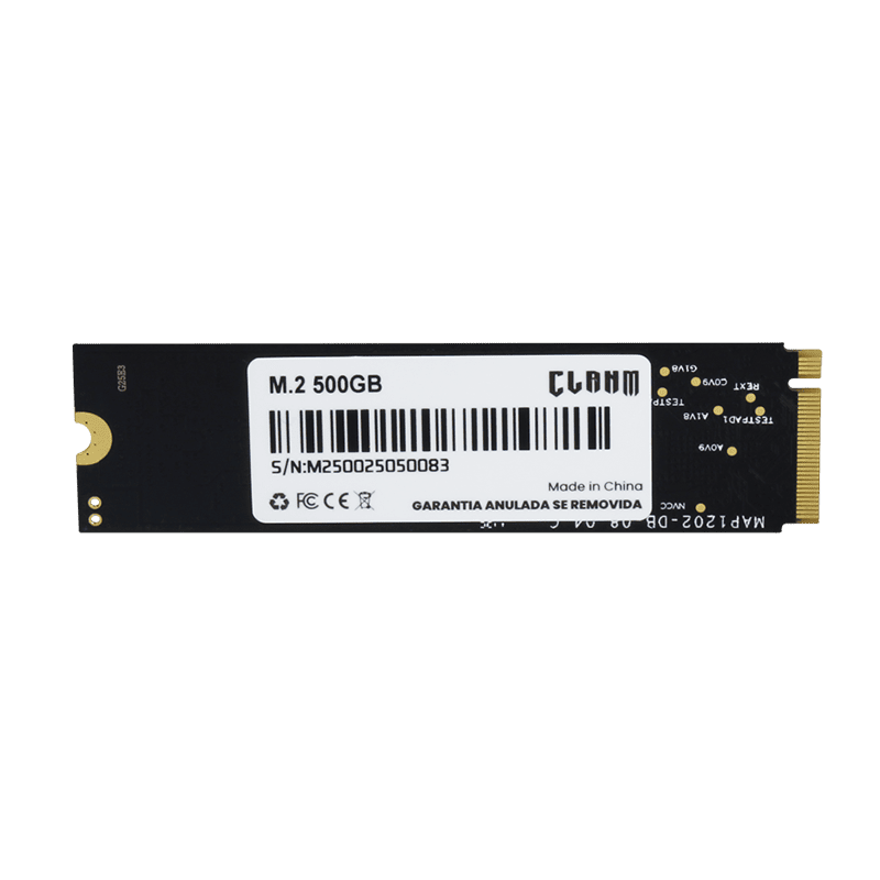 SSD M2 CLANM, 500GB, PCIE 3.0, 2.5″, Leitura: 2500MB/s, Gravação: 1800MB/s, Preto