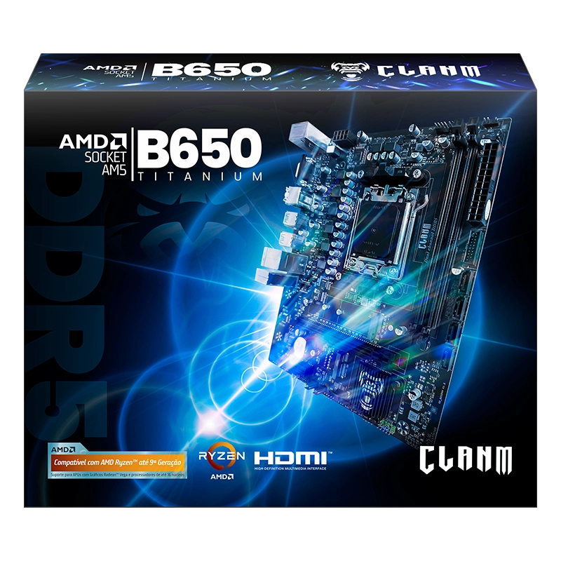 PLACA MÃE B650M TITANIUM | SOCKET AM5 – DDR5 – M.2 NVMe – CLANM