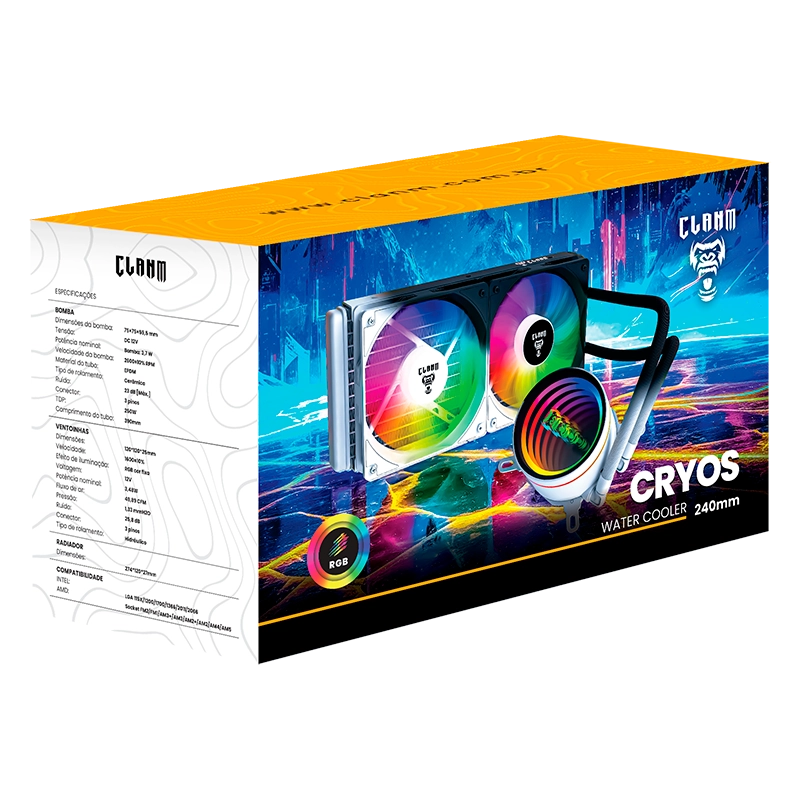 WATER COOLER CRYOS SNOW – 240MM BRANCO – RGB FIXO – CLANM