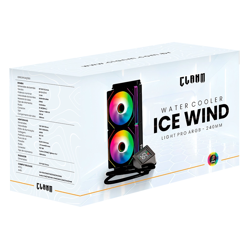 WATER COOLER ICE WIND – 240MM PRETO – C/ DISPLAY – ARGB – CLANM